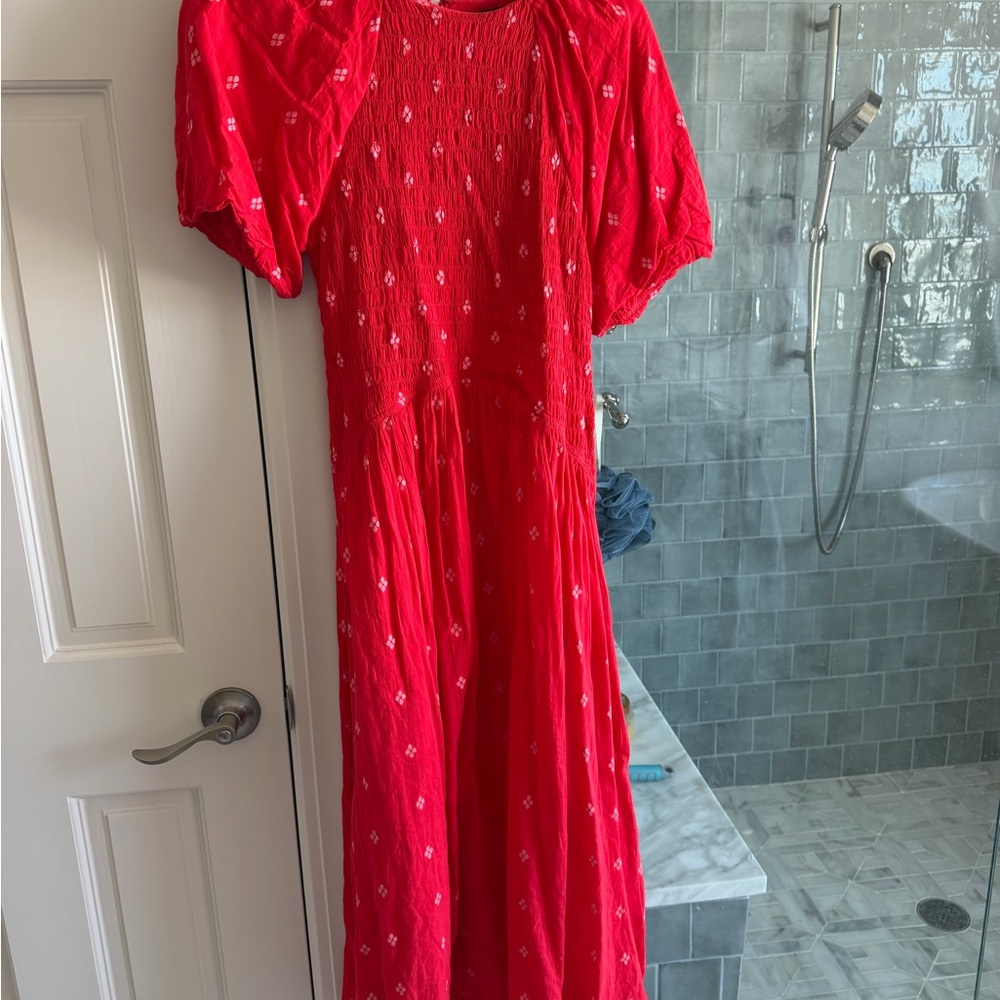 J. Crew Red Smocked Dress
